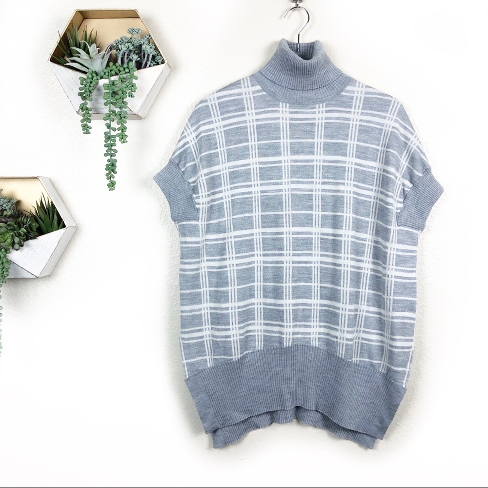 Karen millen gray white windowpane tunic sweater top